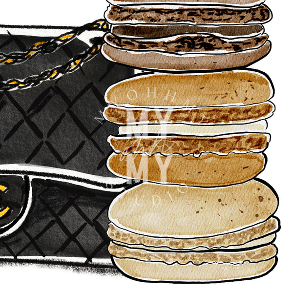 Bag and Macaron Art Print